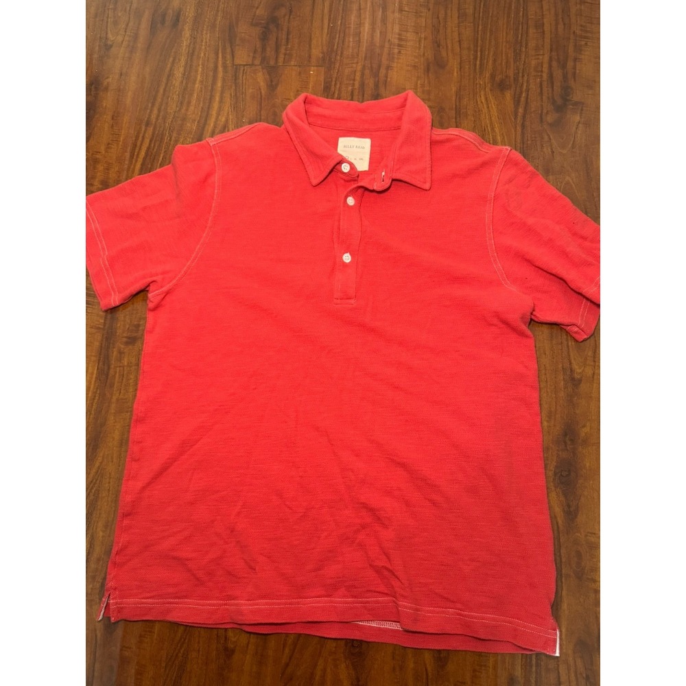 Billy Reid Polo Shirt Men Medium Short Sleeve Red Cotton Lightweight